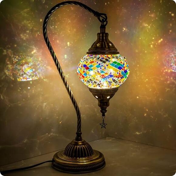 Unbranded Other - Turkish Moroccan Mosaic Lamp Swan Neck Tiffany Style Glass Bedside Light